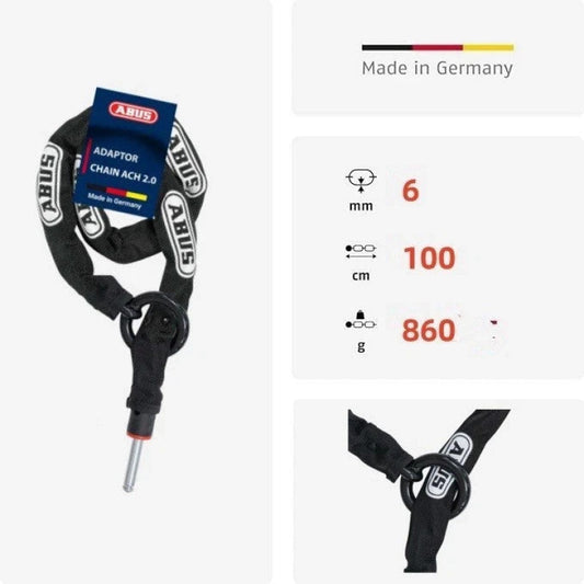 Schwarzes Kettenschloss mit Metallstift und Adapter für mehr Diebstahlschutz