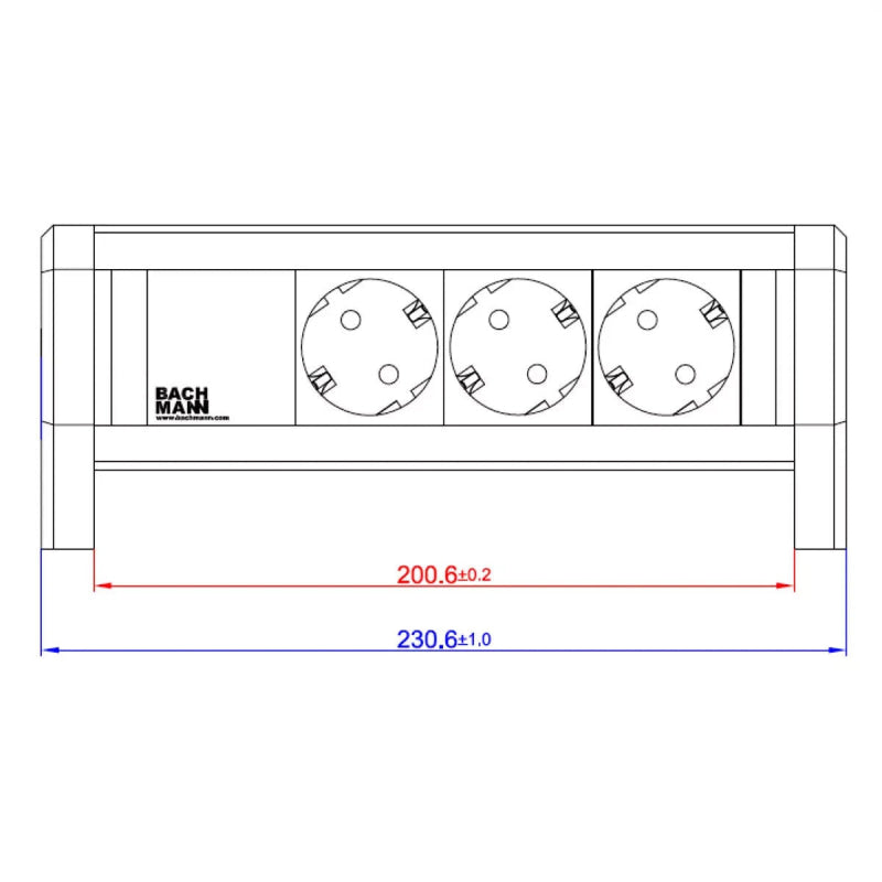 Power Strip mit drei runden Steckdosen, Aluminium, mit Halterung - BACHMANN DESK