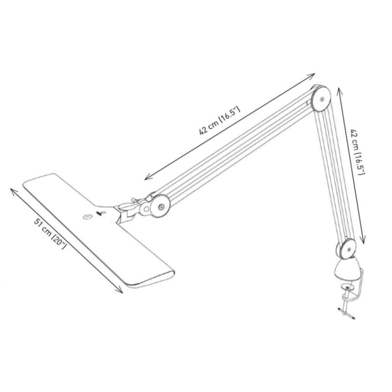 Verstellbare LED Arbeitsleuchte E35500 mit Abmessungen und dimmbarer Helligkeit