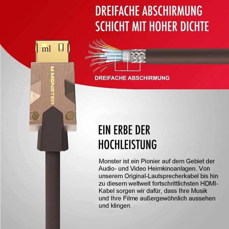 Monster HDMI-Kabel M2000 mit dreifacher Abschirmung für brillante UHD-Qualität