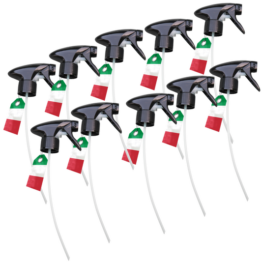 Schwarze Sprühflaschen mit italienischen Flaggenanhängern im Set für Chemikalien