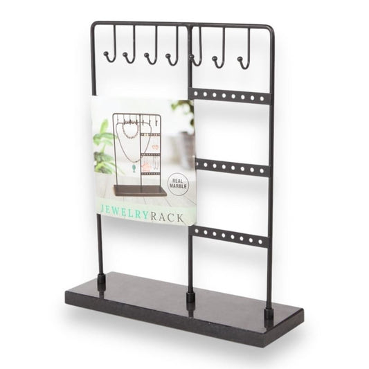 Schwarzer Metall Schmuckständer mit Marmorplatte für Ketten und Accessoires