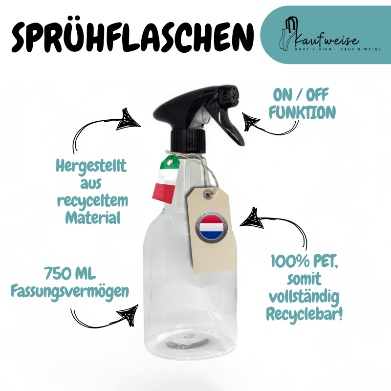 Klare Sprühflasche 750 ml im 3er Set mit kostenloser Versand und Etiketten