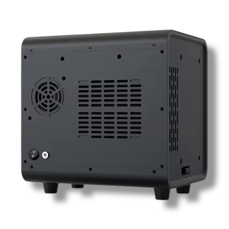 Schwarzes, rechteckiges Gerät mit Belüftung für Weinkühler mit Temperaturregelung