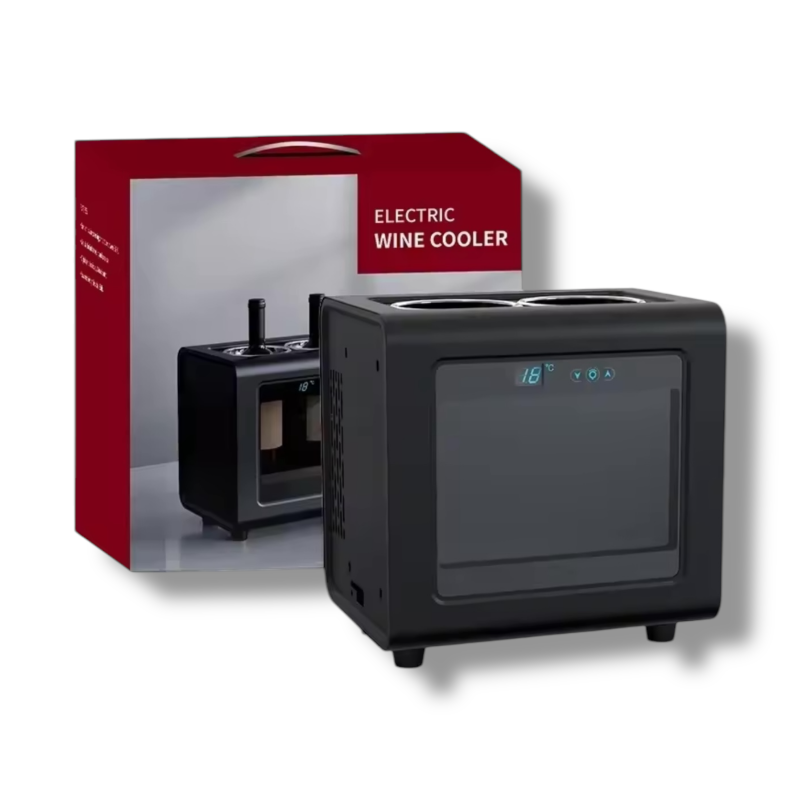 Schwarzer elektrischer Weinkühler für 2 Flaschen mit präziser Temperaturregelung