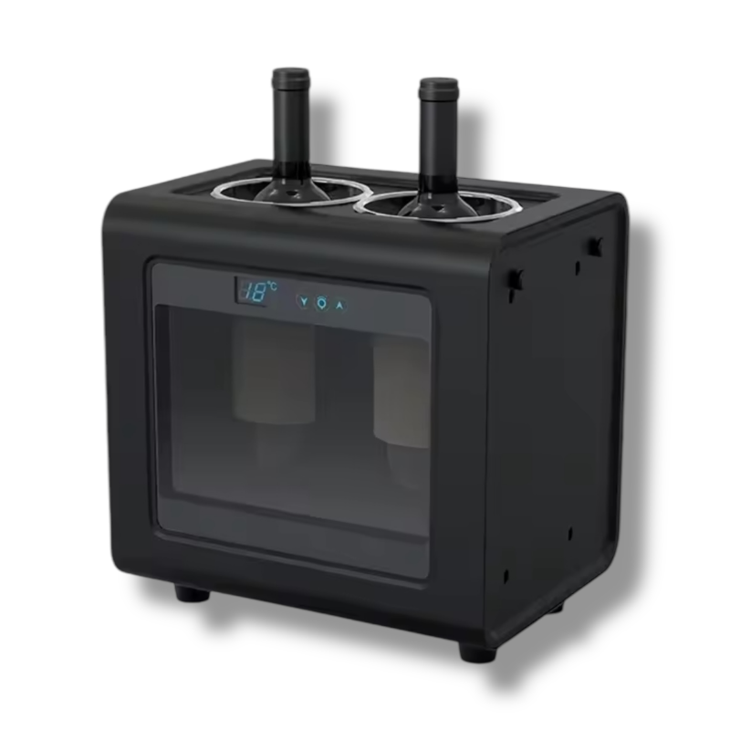 Schwarzer Weinkühler für zwei Flaschen mit präziser Temperaturregelung