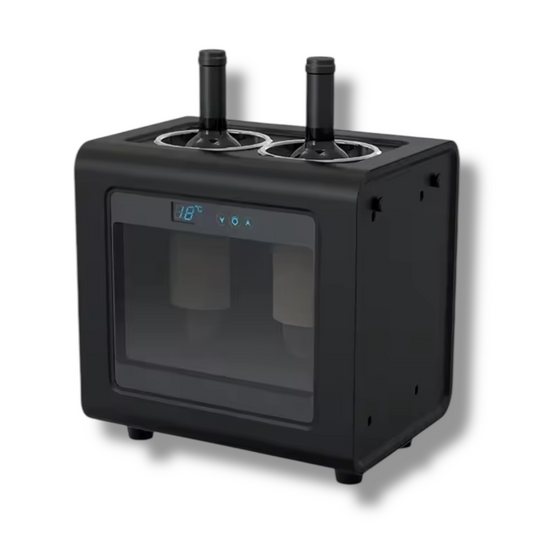 Schwarzer Weinkühler für zwei Flaschen mit präziser Temperaturregelung