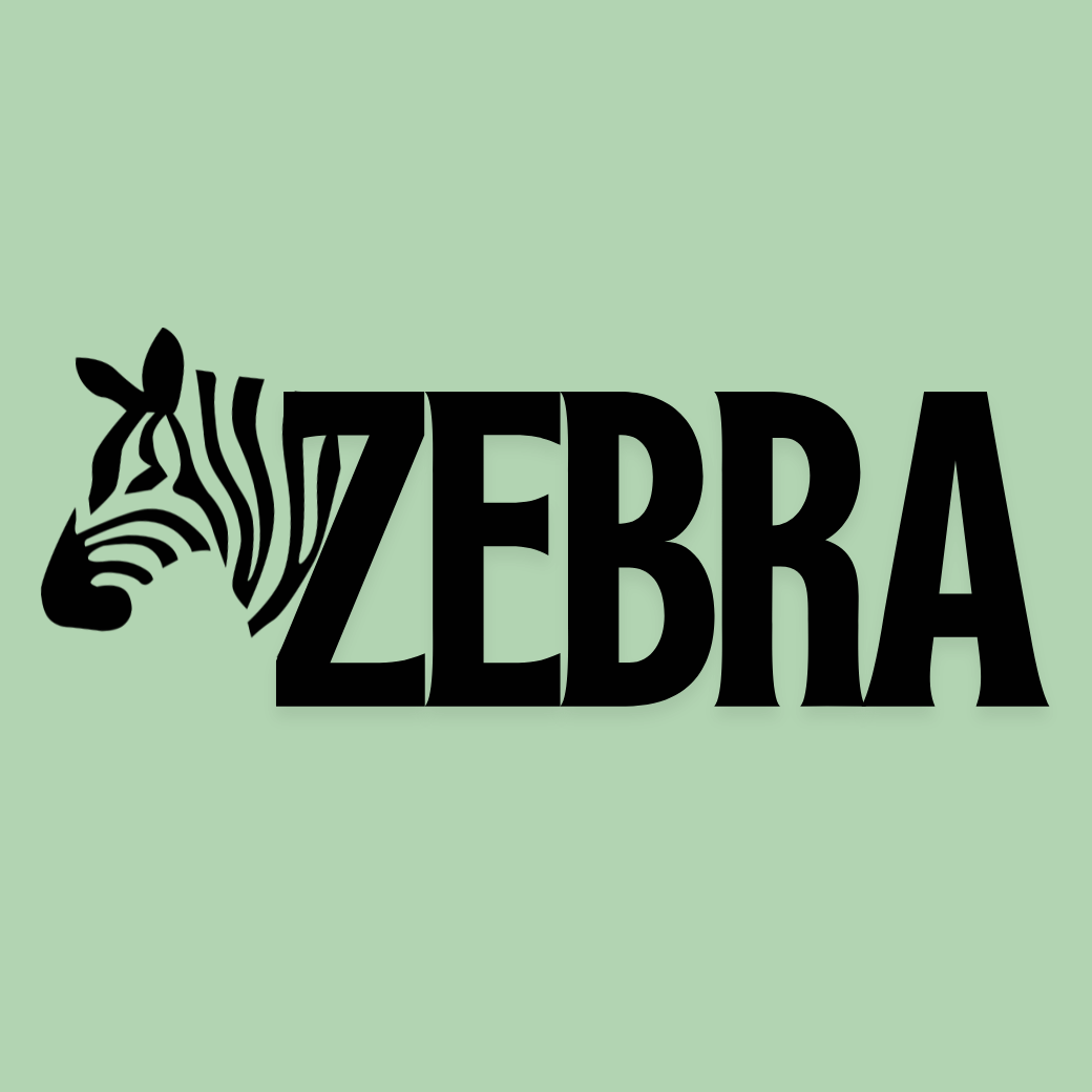 Alt-Text:Stilisiertes Zebra-Logo mit schwarzem Schriftzug 'Zebra' auf grünem Hintergrund.