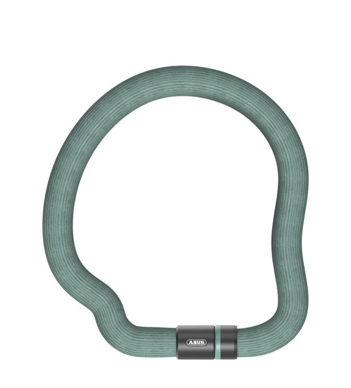 Flexibles grünes Fahrradschloss mit dunklem grauem Schlossmechanismus von ABUS Gans Lock 6206K/110