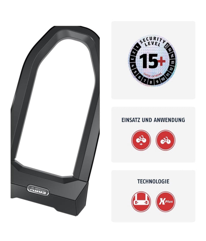 Schwarzes ABUS Granit Super Extreme 2500 Fahrradschloss mit XPlus Sicherheit