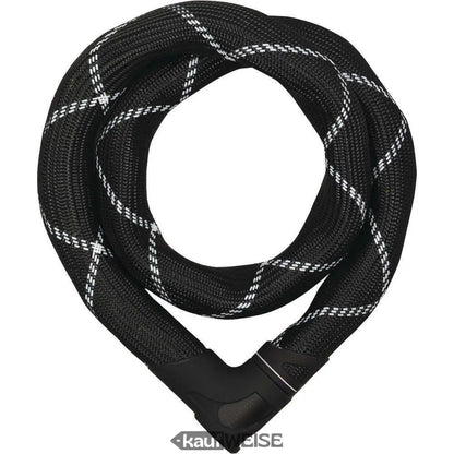 Schwarzes Fahrradketten-Schloss mit weißem Karo-Design und Stoffhülle, ABUS Iven 8210