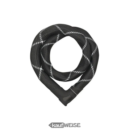 Schwarzes Fahrradketten Schloss mit weißem Kreuzmuster, ABUS Iven Chain 8210