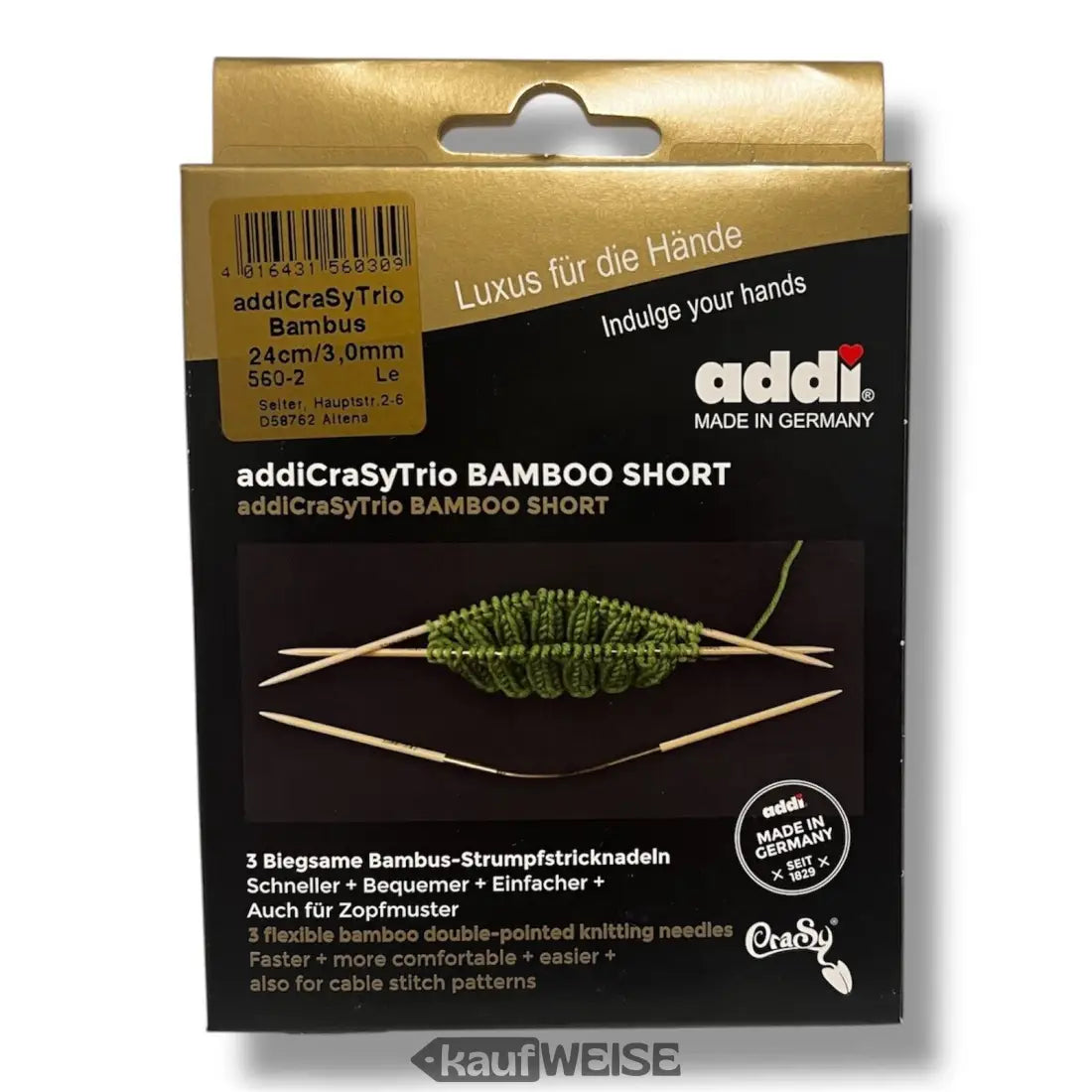 AddiCraSyTrio Bamboo Short 24 cm Stricknadeln Verpackung für kreative Projekte