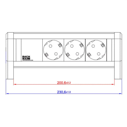 Power Strip mit drei runden Steckdosen, Aluminium, mit Halterung - BACHMANN DESK