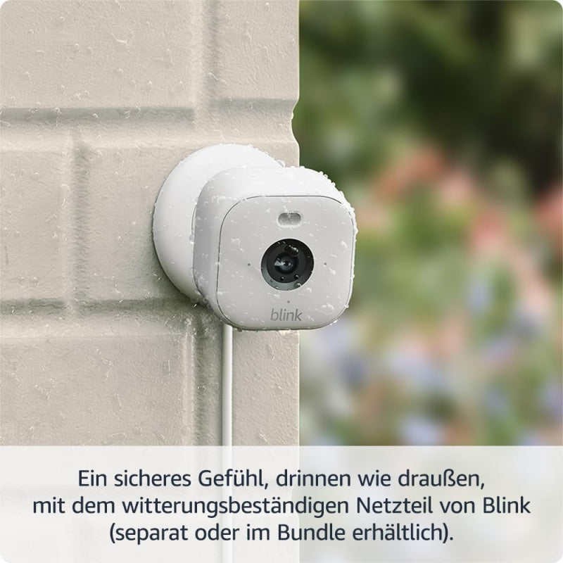 Weiße Blink Mini 2 Sicherheitskamera mit HD-Nachtsicht und wetterfestem Gehäuse