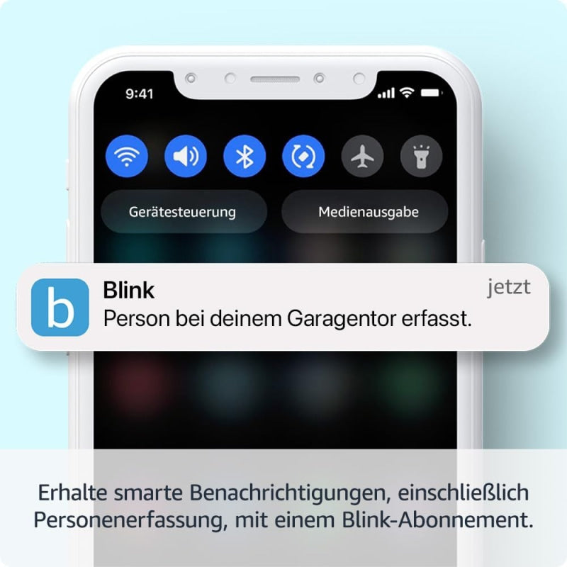 Weißes Smartphone mit schwarzem Bildschirm der Blink Mini 2