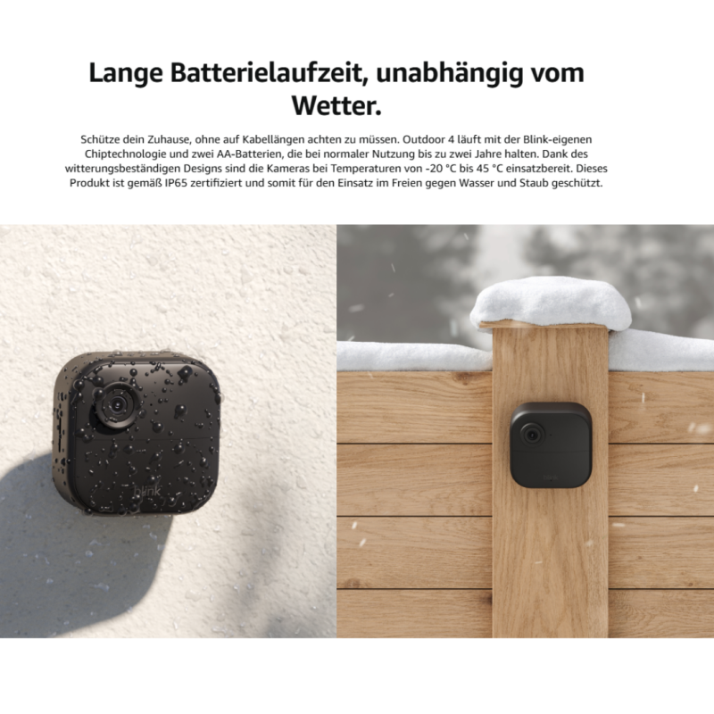 Wetterfeste Außenüberwachungskameras mit langer Akku-Laufzeit im Blink Outdoor Set