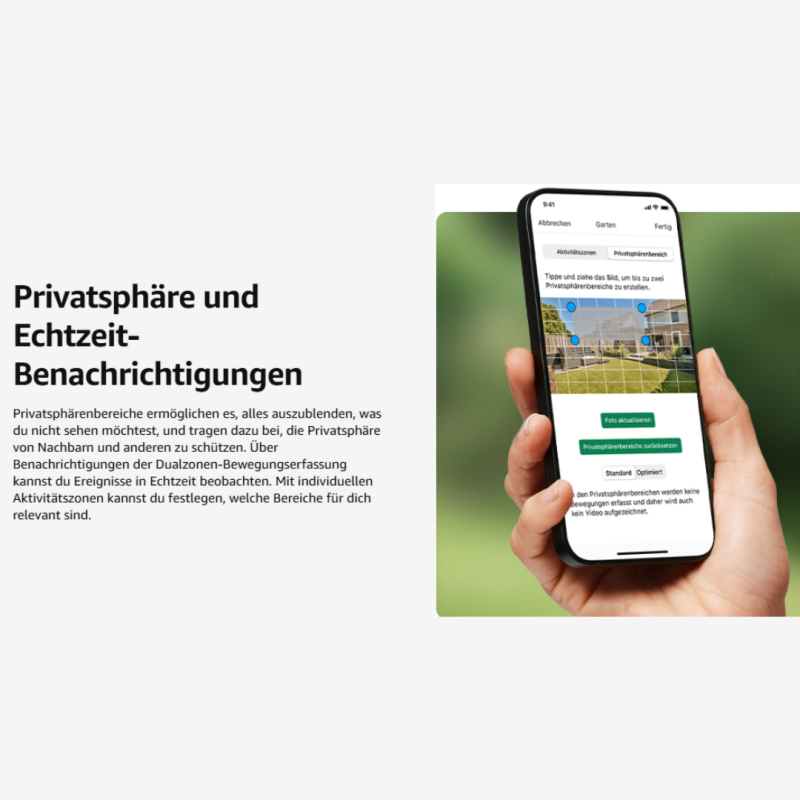 Hand hält Smartphone mit Blink Outdoor Sicherheitsapp für Überwachungskameras