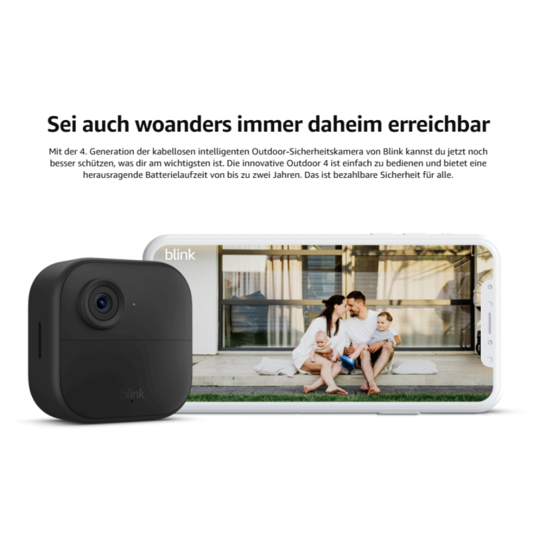 Black Wireless Outdoor Sicherheitskamera mit Smartphone und Family Anzeige
