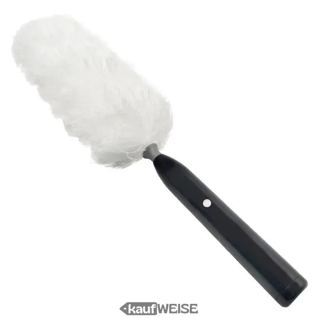 Weißer flauschiger Elektrischer Staubwedel CleanRite mit schwarzem Griff