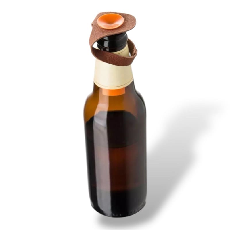 Braune Glasflasche mit Lederstopfen, perfektes Vatertagsgeschenk