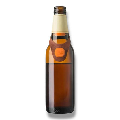 Braune Bierflasche mit Lederschutzhülle, cooler Vatertag Geschenkidee