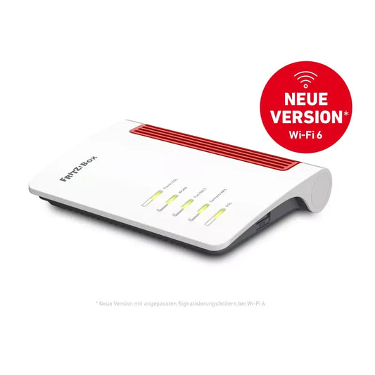 FRITZ!Box 7530 AX DSL Router featuring Wi-Fi 6 technology, stable signal lights, and sleek design.