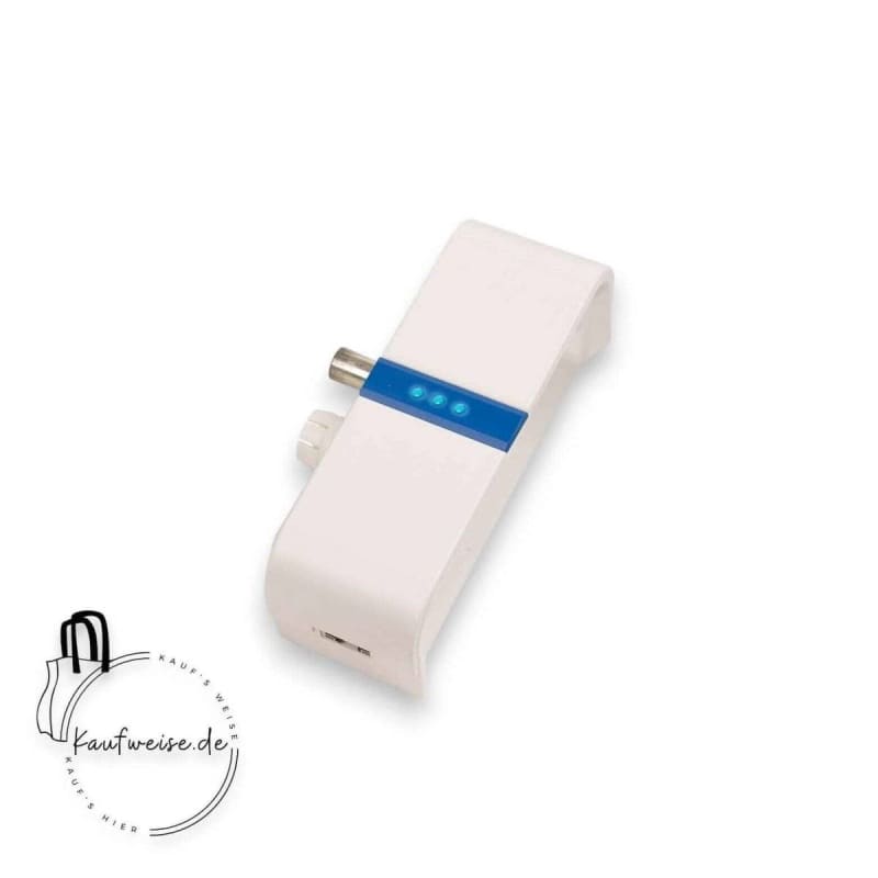 Weißes Gerät mit blauen Lichtern, Hirschmann INCA 1G Plug Ethernetadapter für Gigabit-Internet