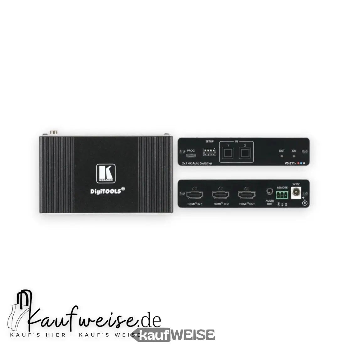 Schwarzer Kramer DigITools 2x1 4K HDMI Umschalter mit Eingängen und Ausgang