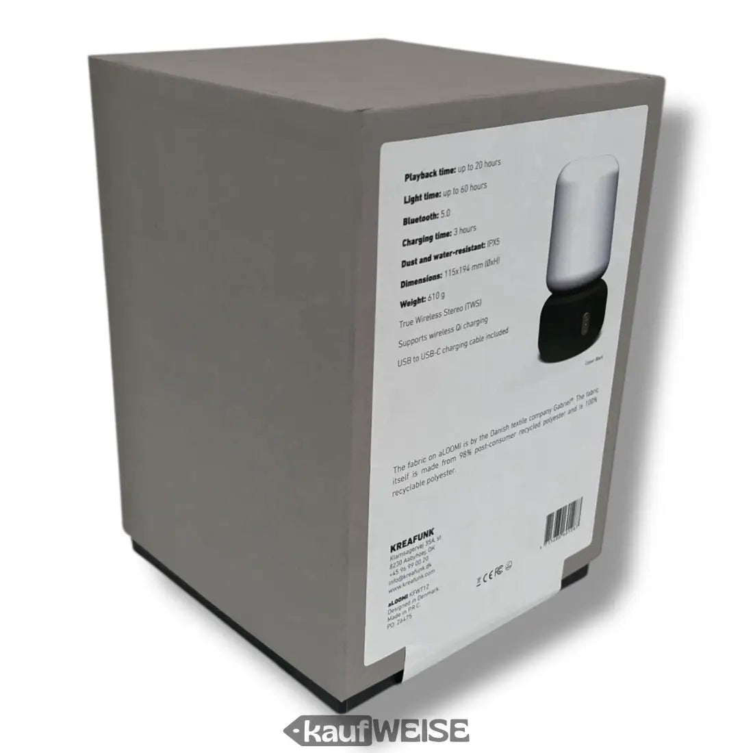 Schwarze moderne Lampe mit LED-Design und Kreafunk aLOOMI Lautsprecher