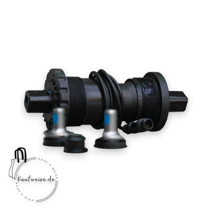 Schwarzes Fahrrad-Bottom-Bracket mit Kabeln für Bafang Drehmoment-Sensor bei VanMoof