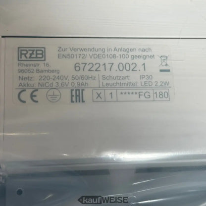 RZB GSUN-S LED Notleuchte mit weißem Kunststoffgehäuse und Selbsttest-Label