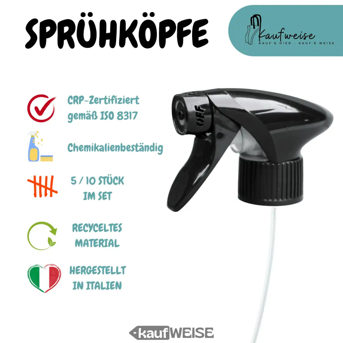 Schwarze Kunststoff-Sprühdüse aus dem Sprühkopf Set für Haushalt und Garten mit kostenlosem Versand