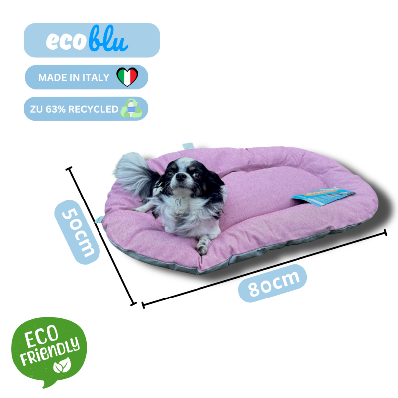 Rosa Hundebett mit Hund, recycelt aus Italien, perfekt für Hunde und Katzen