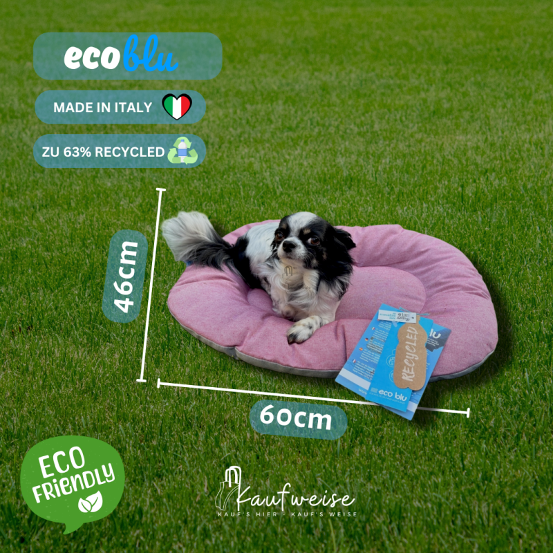 Rosa Hundebett mit Hund, stylishes italienisches recyceltes Tierkissen